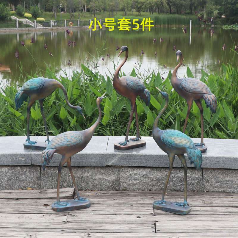 树脂玻璃钢园林庭院流水喷泉景观动物装饰品户外仿铜抽象仙鹤摆件