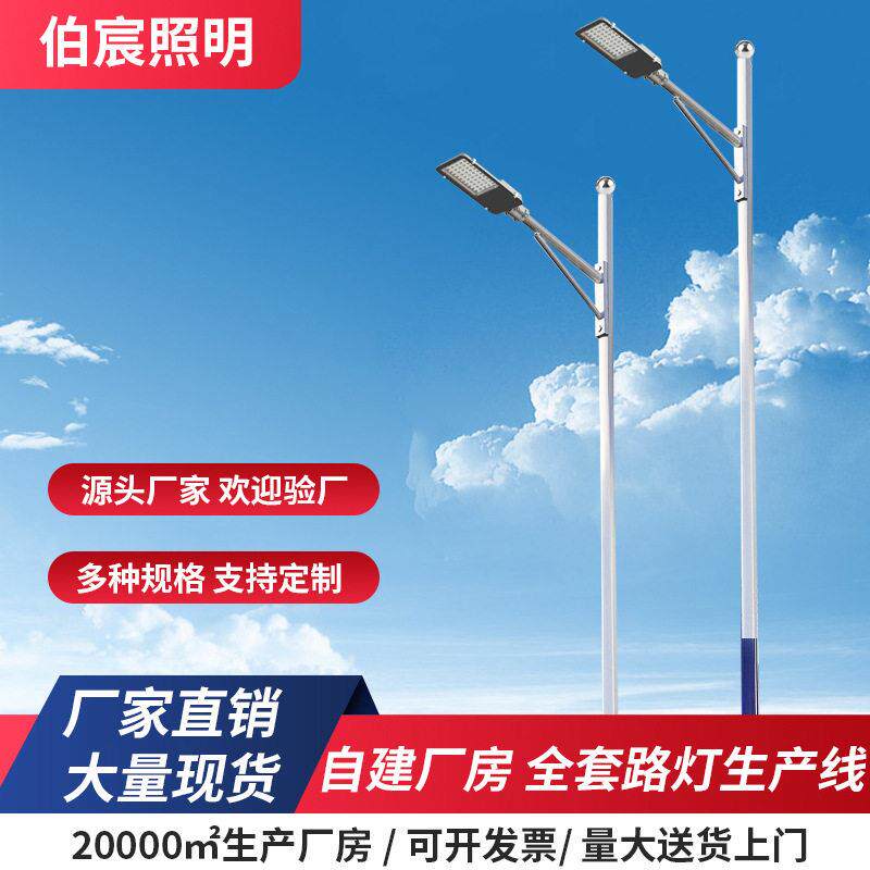 路灯杆LED市电户外6米道路照明灯头超亮杆灯防水市政抱箍预埋件