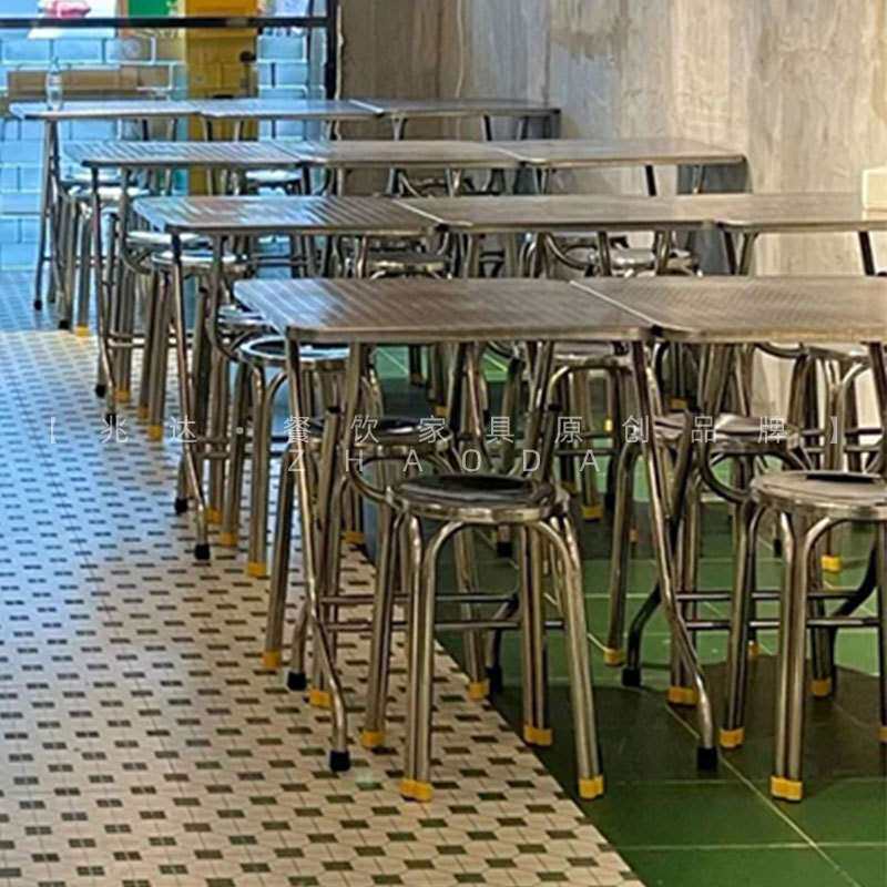港式餐厅折叠餐桌椅奶茶店桌子火锅店烧烤店不锈钢吃饭桌饭桌凳子