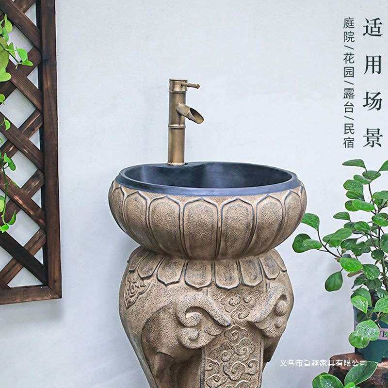 新中式户外立柱盆创意立柱式洗手台室外花园水槽阳台露台洗拖把池
