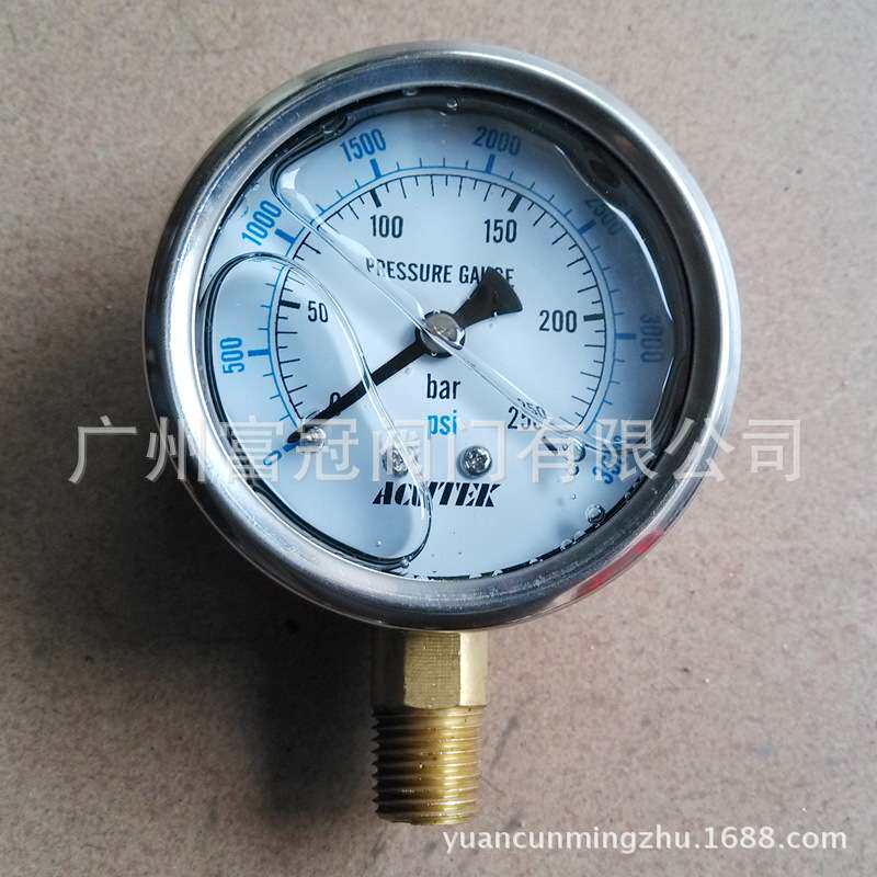 ACUTEK带支架轴向耐震压力表 YN60Z 16bar PT1/4 液压抗震压力表