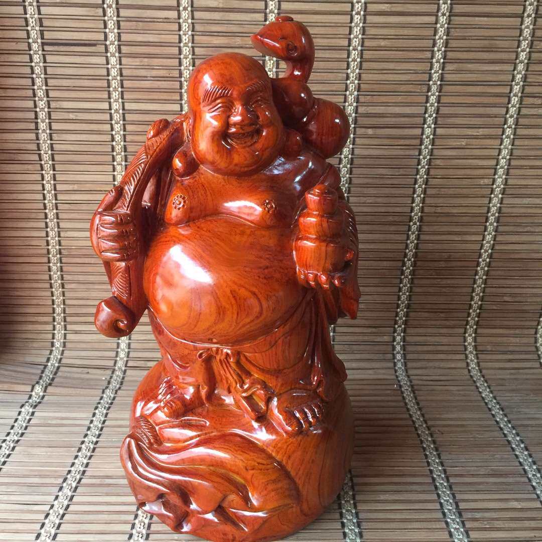 黑檀木布袋拿元宝如意佛摆件笑佛客厅装饰木质工艺品厂家货源