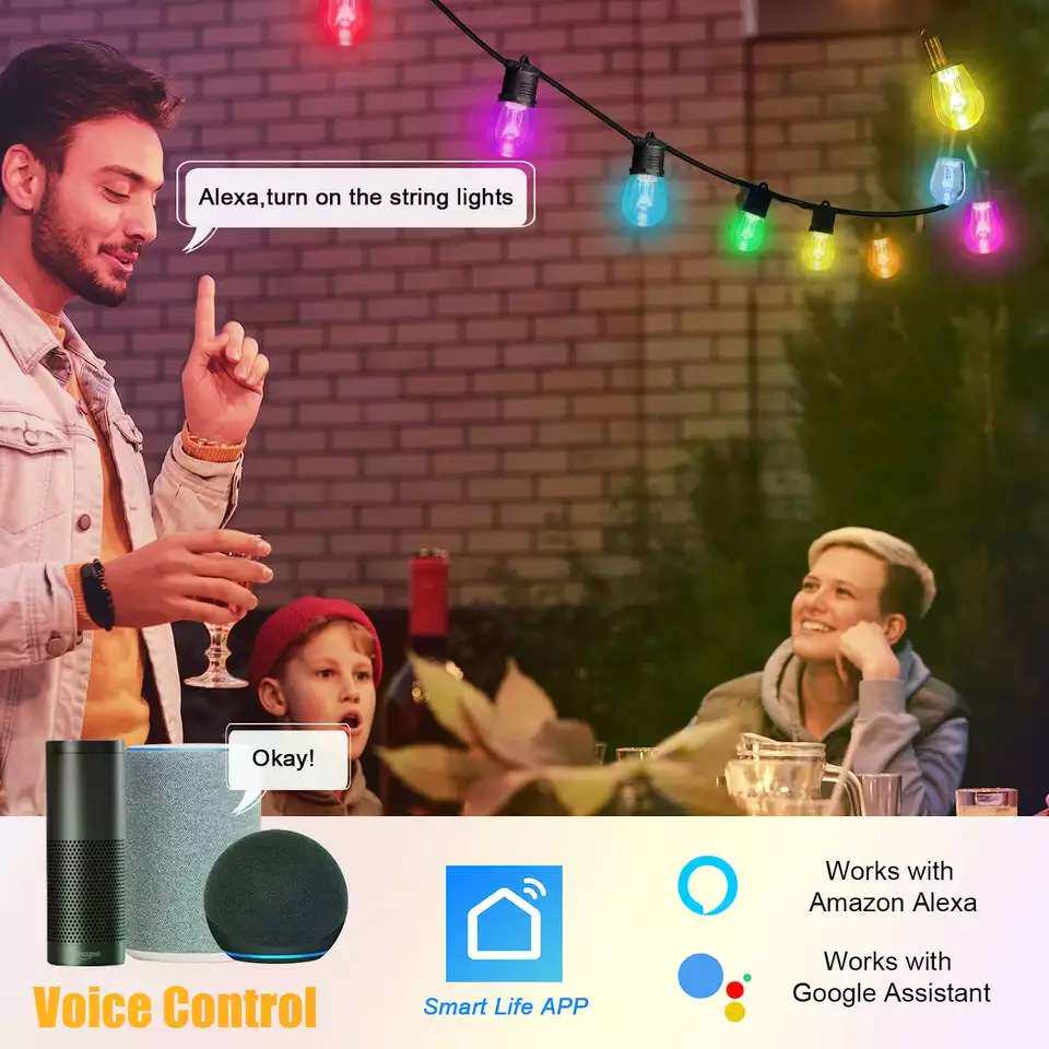 跨境爆款RGB圣诞新款灯串灯泡app手机控制 12bulbs