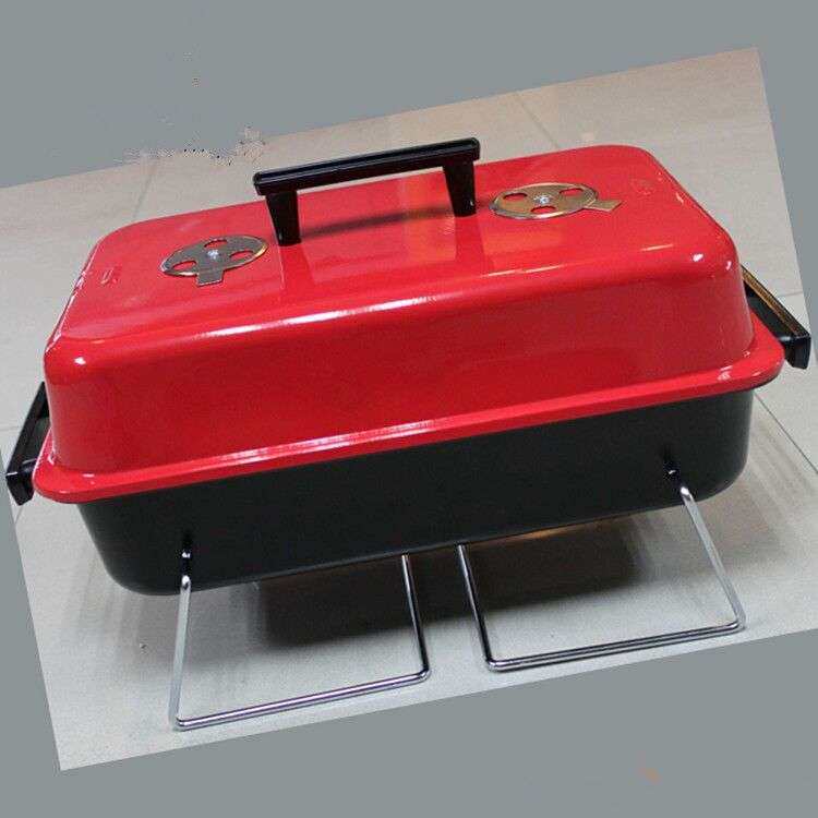专业供应BBQ烧烤架便携手提红盖方形烧烤炉汉堡烤肉炉木炭户外