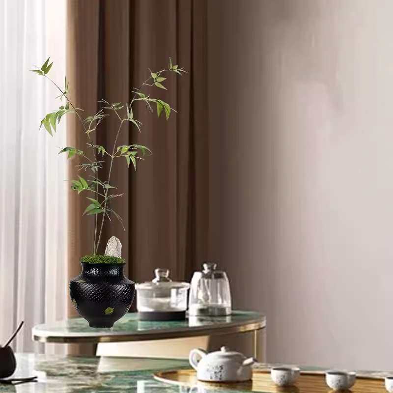 新中式仿真花绿植酒店客厅餐桌假文竹陶瓷花器茶几装饰品竹子摆件
