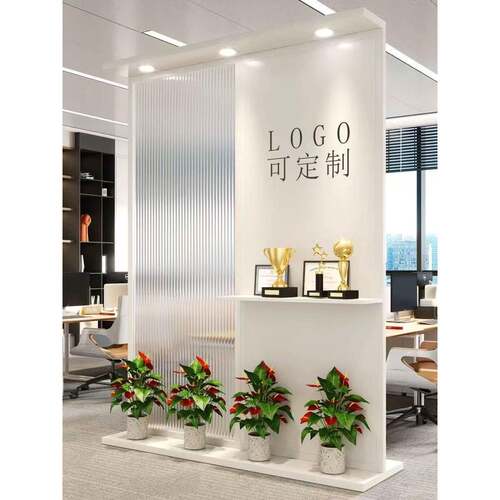 长虹玻璃办公室logo屏风隔断公司进门玄关前台铁艺背景遮挡形象墙