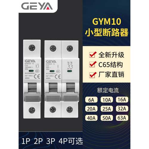 Geya C65空气开关2P 63A小型断路器6Ka总开关25A家用40A健身房10