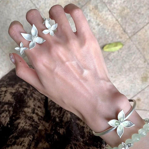 清冷感银色小白花双戒指