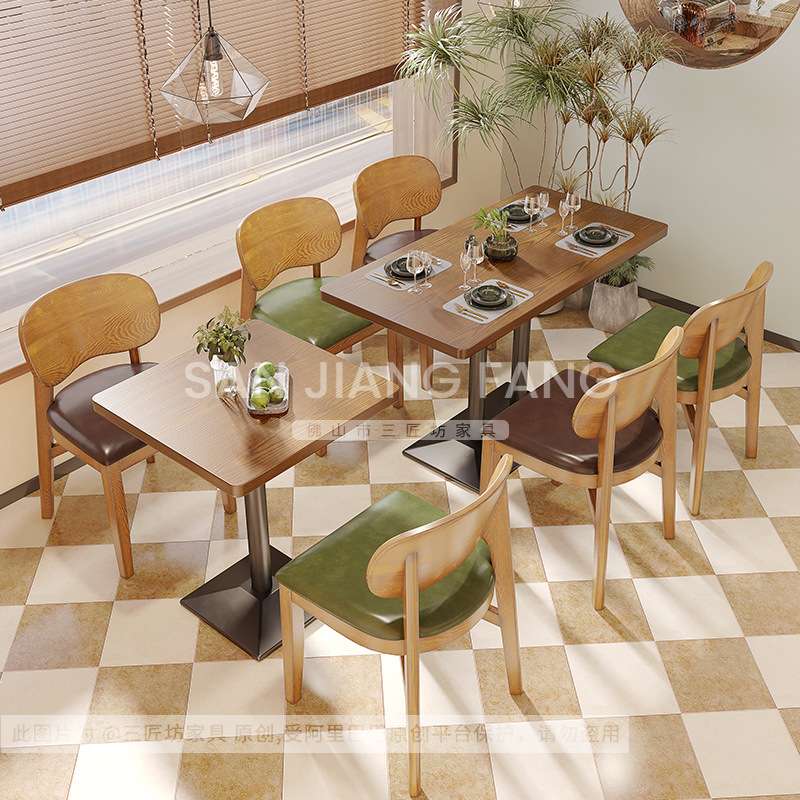 复古咖啡厅桌椅组合小吃奶茶店面馆小桌子西餐厅实木餐椅餐饮家具