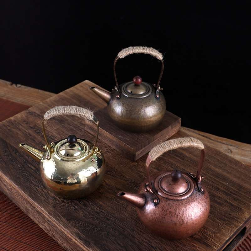 若容茶艺铜壶烧水壶煮茶壶铜水壶纯手工紫铜老铜壶侧把茶壶温酒壶