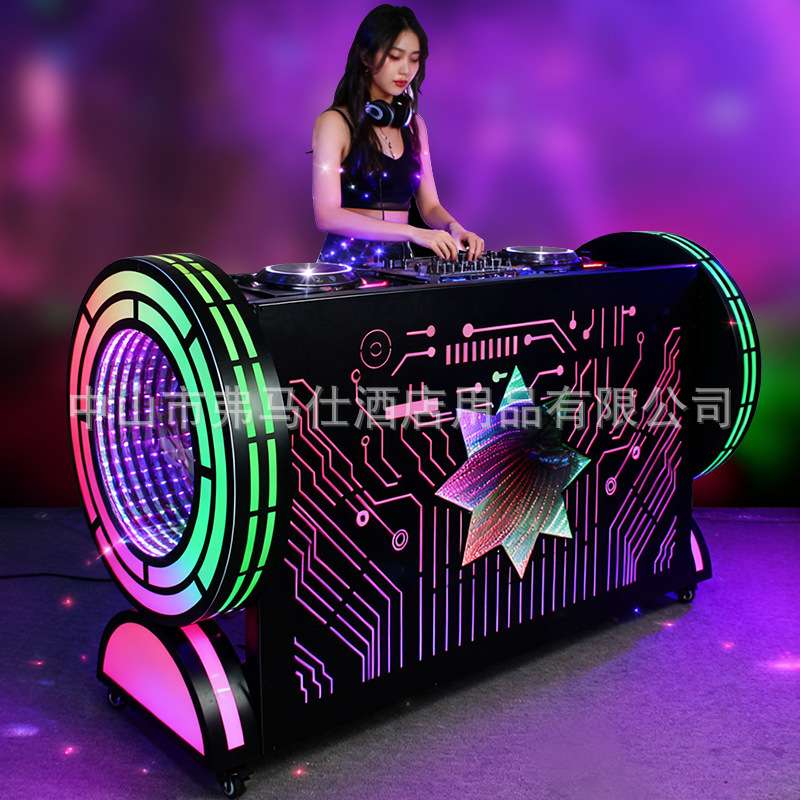新款KTV酒吧发光DJ台打碟机深渊镜DJ台调音机派对房厢移动打碟桌