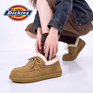Dickies女鞋复古全包加绒短靴冬季新款厚底系带毛毛鞋保暖二棉鞋