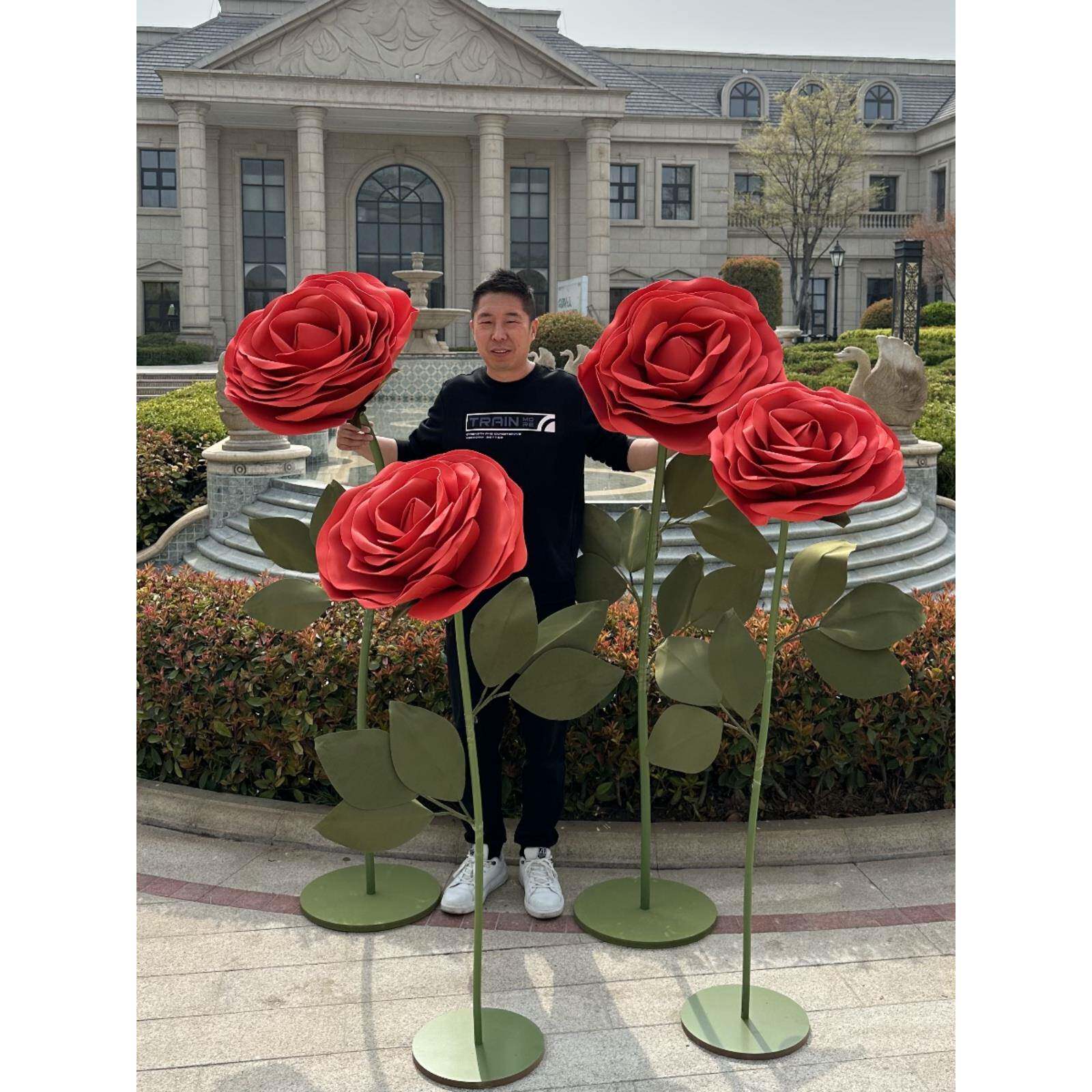 婚庆巨型立体玫瑰纸花艺婚礼大玫瑰道具美陈摆件网红橱窗布置装饰