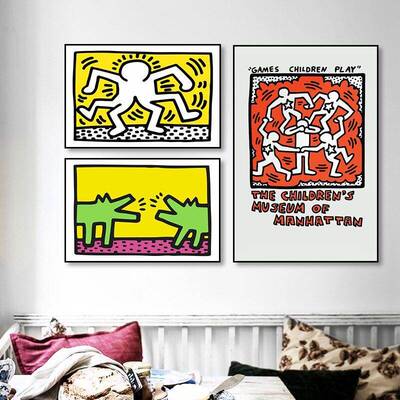 凯斯哈林挂画波普艺术Keith Haring抽象装饰画客厅卧室床头画