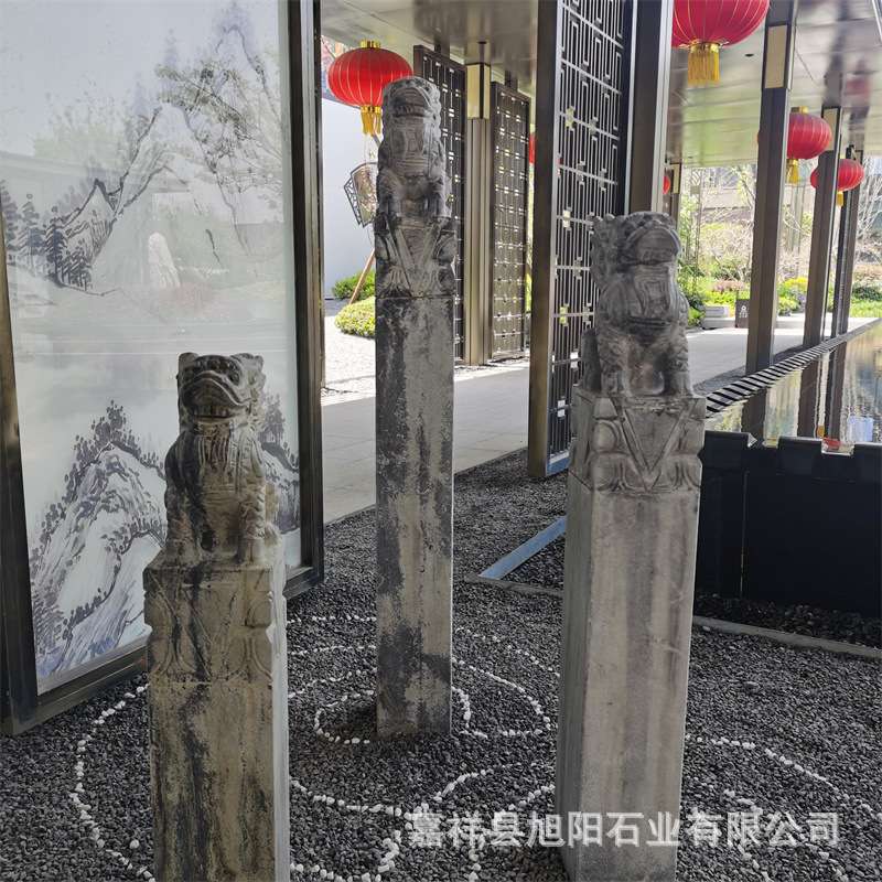 石柱子十二生肖动物拴马柱石雕拴马桩青石做旧复古祥云柱造景摆件