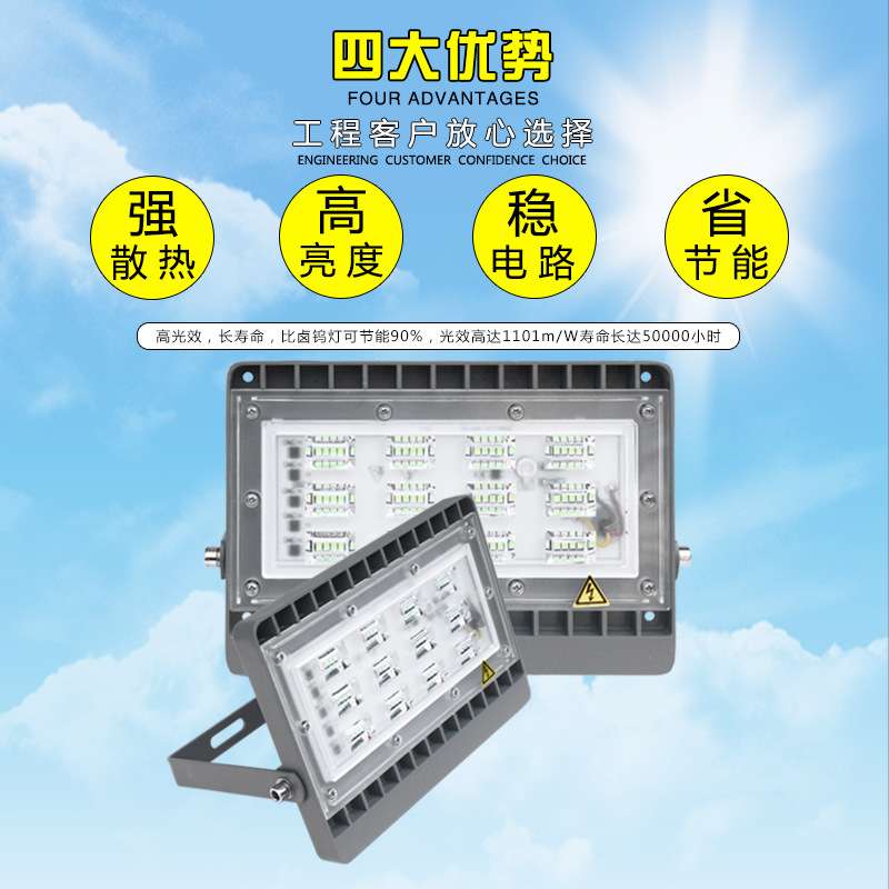 LED投光灯多彩公园庭院景观射灯照明50W黄光绿光户外红蓝光投射灯