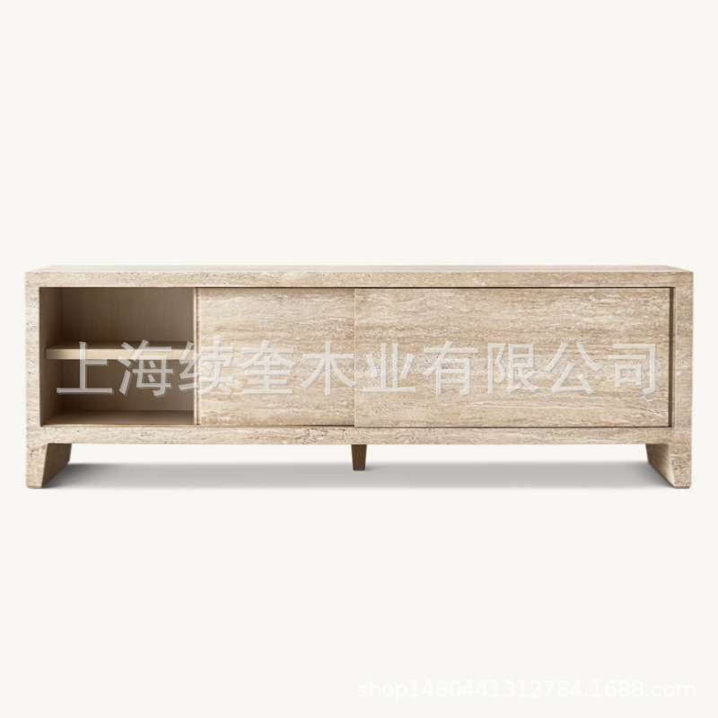 RH美式洞石储物电视柜别墅民宿客厅家具亚马逊外贸出口供应商