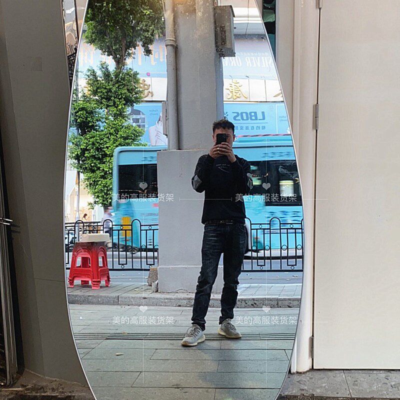 北欧异形不锈钢全身镜服装店试衣镜子显瘦镜子身椭圆形落地镜简约