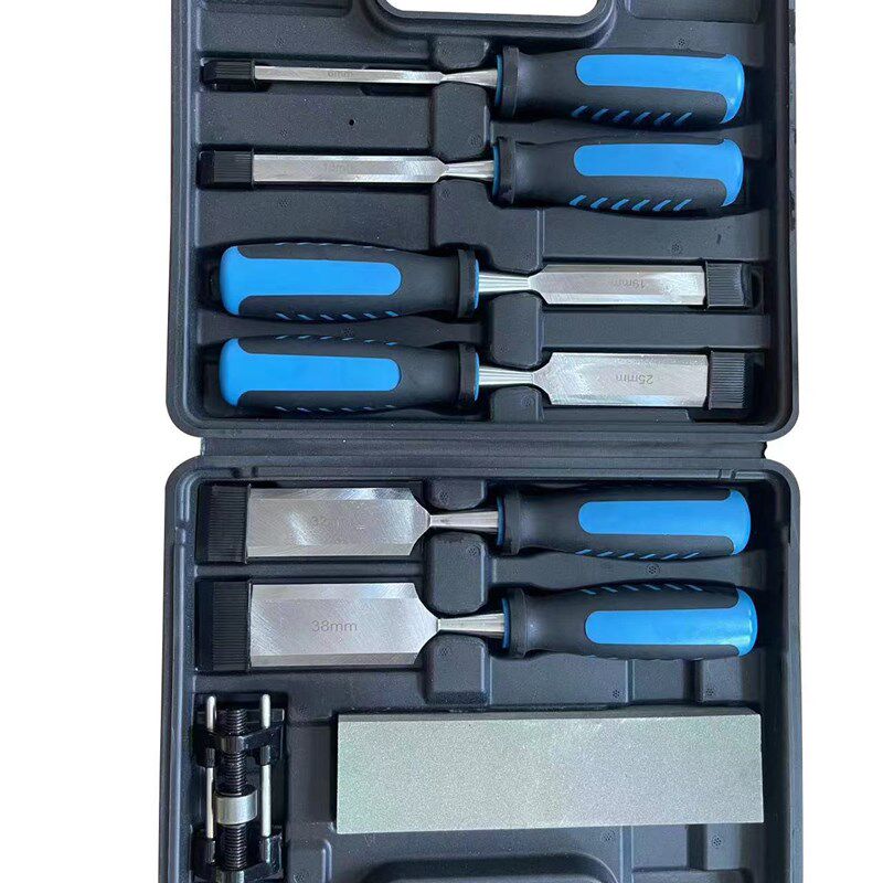 耐敲击铬钒钢塑料手柄扁平凿木工防滑穿心凿子工具八件组套装