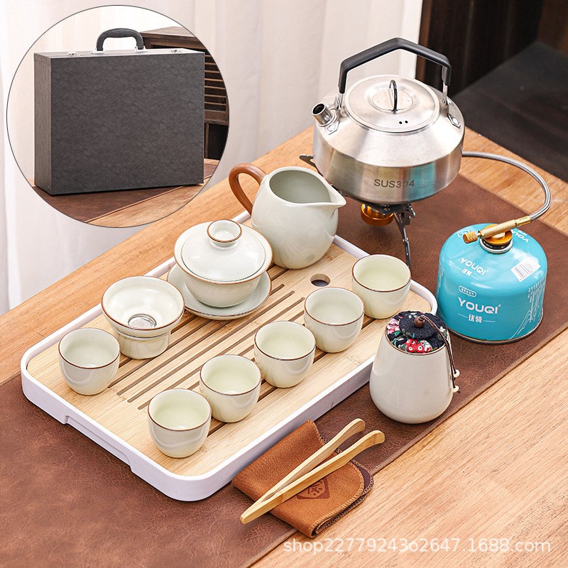 户外旅行茶具套装便携露营泡茶喝茶装备带烧水炉野外煮茶炉具套装