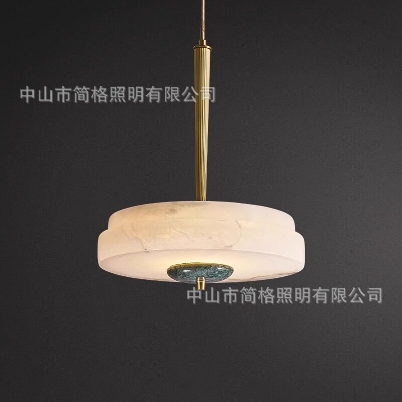 北欧云石餐厅吊灯单头全铜大理石现代简约简玄关卧室圆形吊灯
