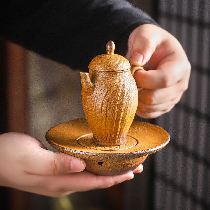 酱釉老岩a泥手工壶茶壶泡茶家用中式复古陶瓷球孔过滤粗陶泡茶器