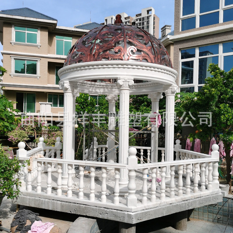 欧式石雕凉亭景区别墅园林晚霞红亭子铁艺圆顶石亭子摆件厂家供应