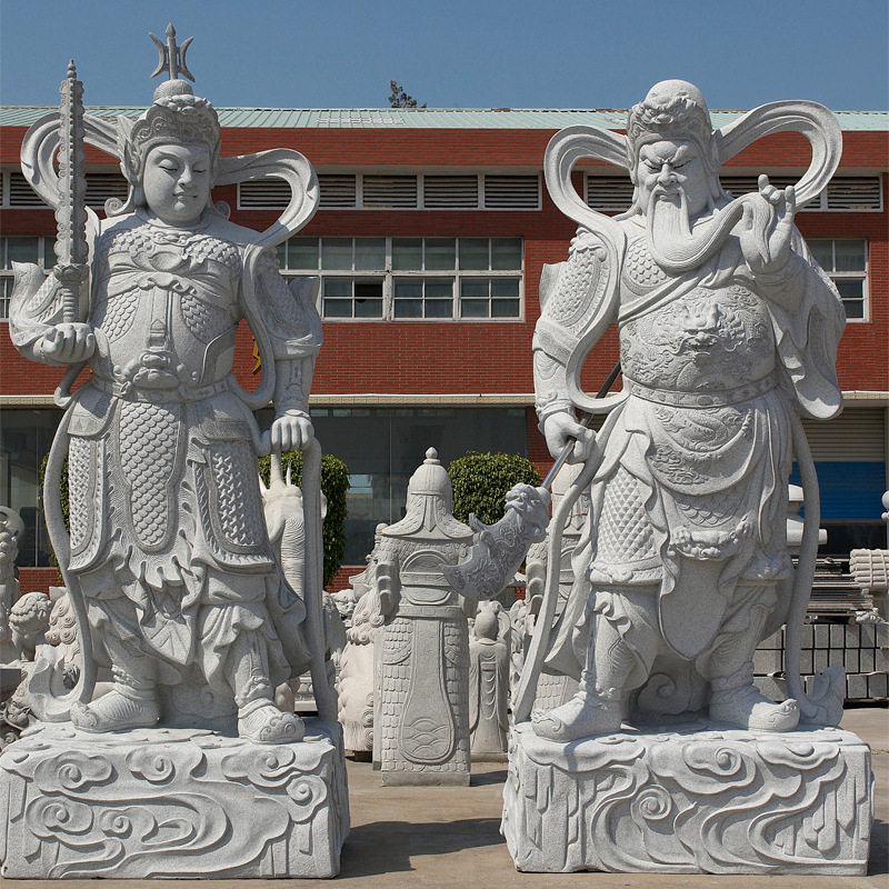 福建花岗岩石雕关公像 芝麻黑石头关二爷 中式家居红脸美鬓关羽像