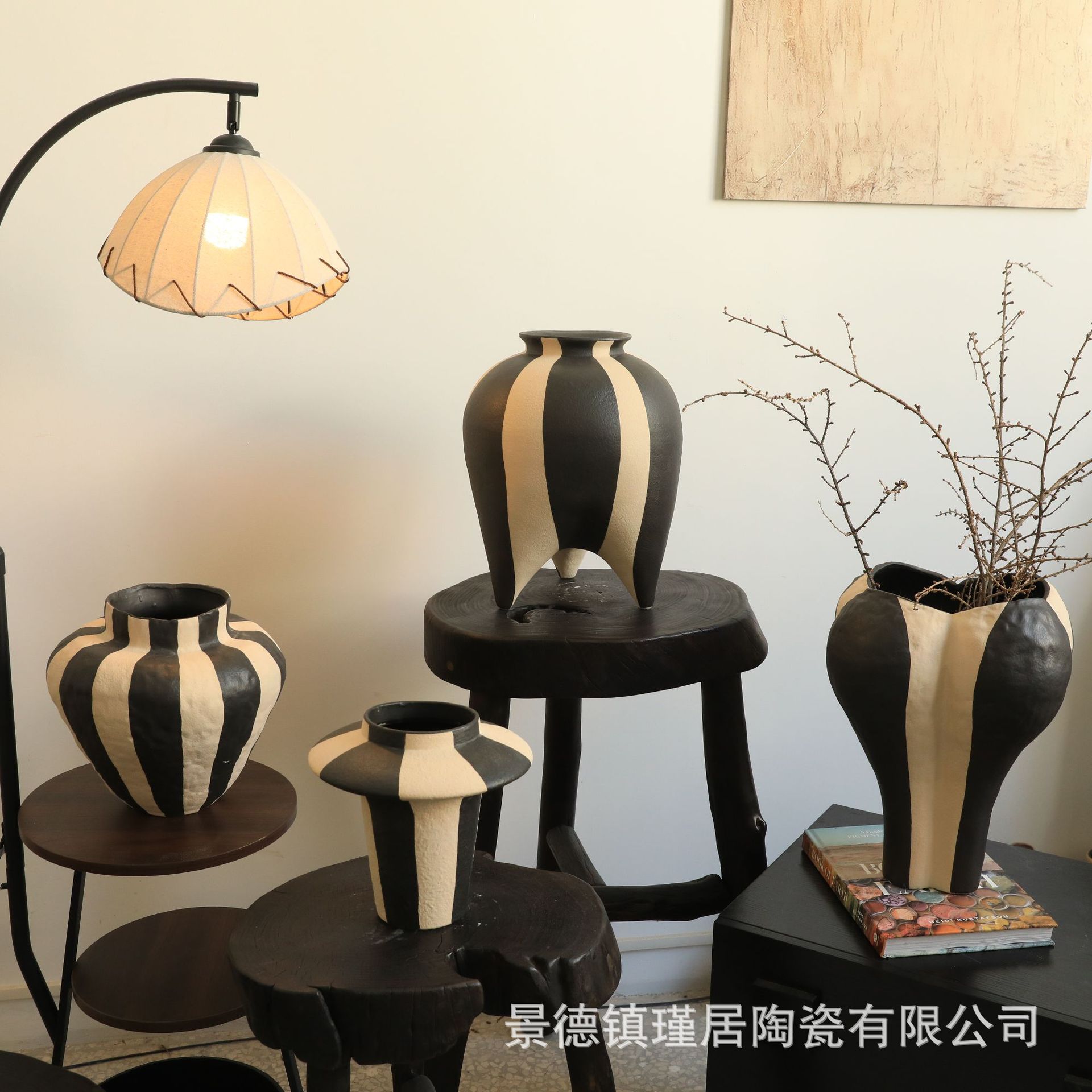 黑白之间系列创意艺术感纯手工高温烧制陶瓷手捏花瓶可水培桌面花