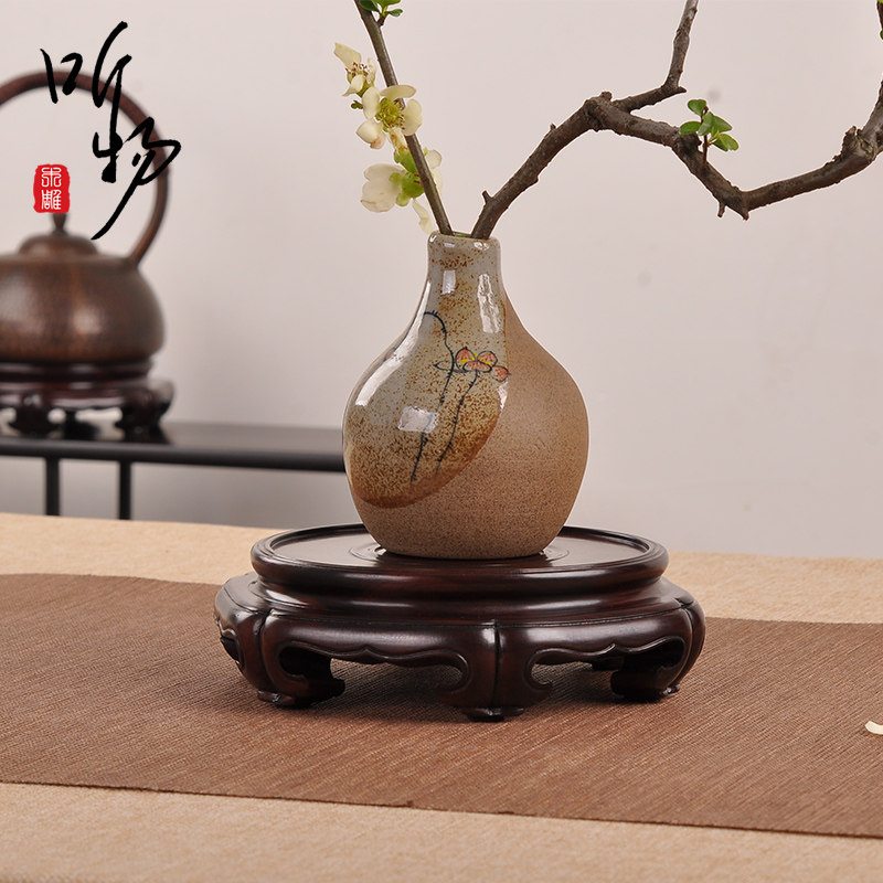 整料红木雕如意香瓶茶壶茗杯花炉玉石花件古玩玄关工艺品摆器底座
