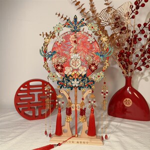 团扇结婚新娘秀i扇喜子扇婚扇成品高级感双面高端中式d禾y材料包