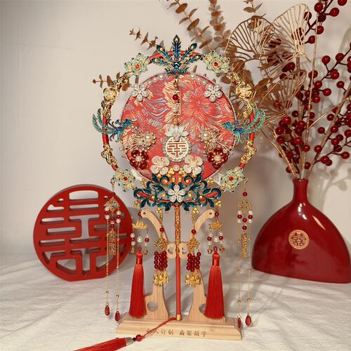 团扇结婚新娘秀i扇喜子扇婚扇成品高级感双面高端中式d禾y材料包