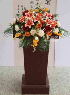 新款主讲台百合花发言台迎宾区布置演席台仿真花仪司艺台挂式假花
