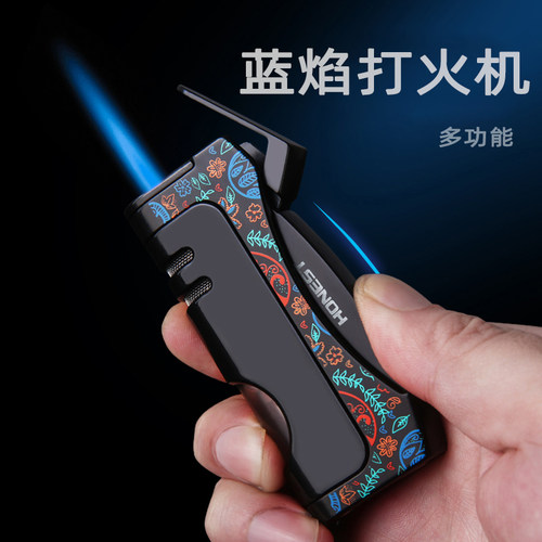 百气雪茄打火机防风创意个性烟诚体充气打火机蓝焰直冲金属点潮器