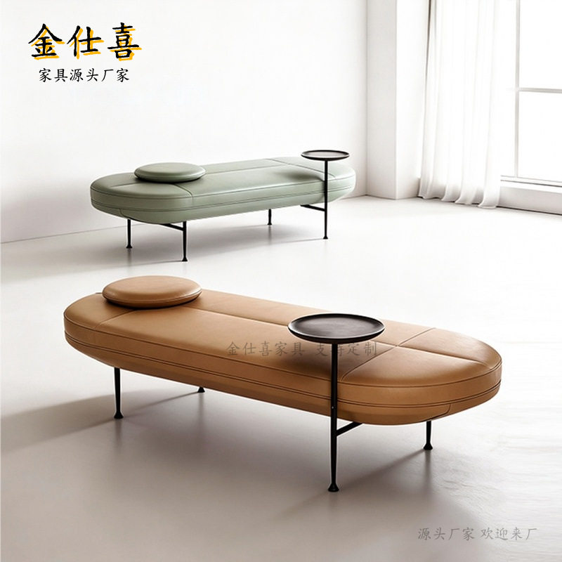 设计师创意简约现代北欧铁艺皮艺长凳客厅沙发商铺休息凳子真皮凳