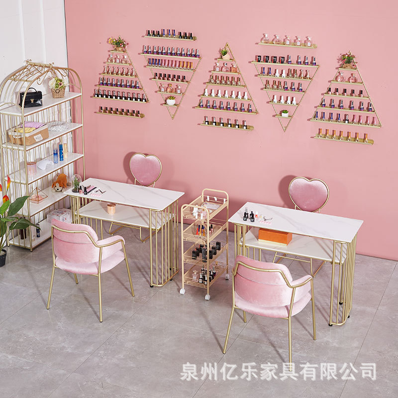 大理石岩板双层美甲桌化妆店修甲台桌椅组合单双人可用