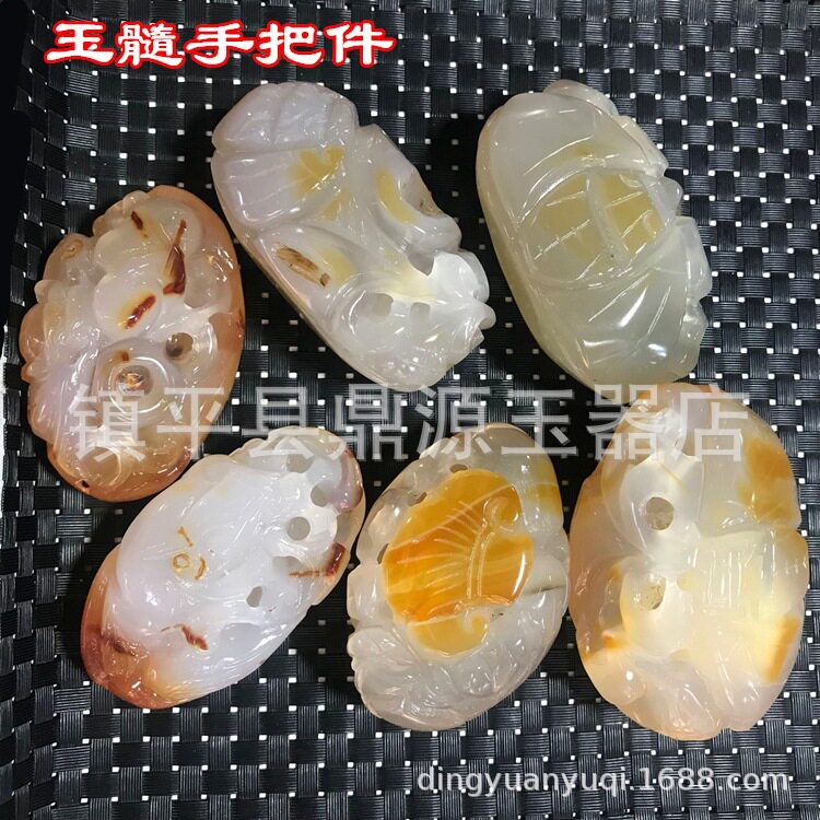 天然巴西缠丝玛瑙手把件巧雕镂空雕刻玛瑙玉髓双面瓯绣手把玩批发