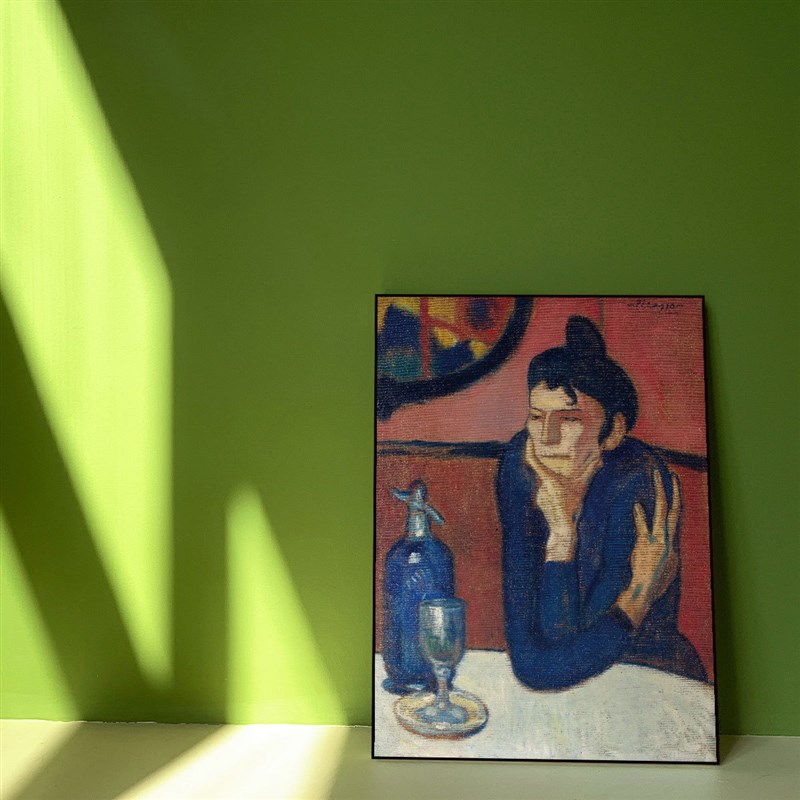 《喝苦艾酒的人》毕加索油画x抽象装饰画简约北欧酒吧餐厅软装挂