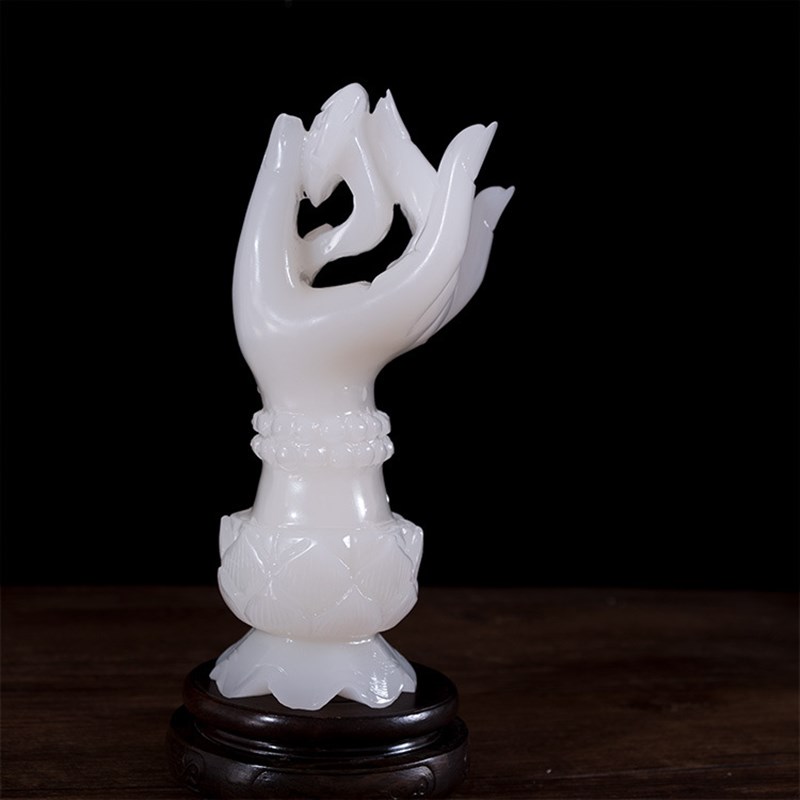 阿富汗玉如意佛手摆件白玉x雕刻手持如意家居供奉用品摆饰品