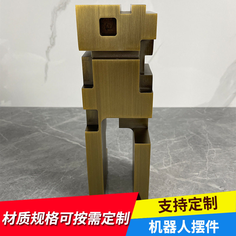 现代简约金属机器人雕塑摆件样板间客厅玄关售楼处软装饰品摆设