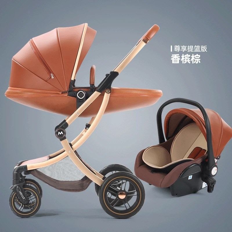 高景观婴b儿推车可坐可躺pu蛋壳车轻便折叠双向新生儿童宝宝车