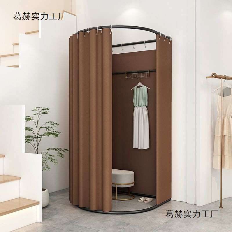 服装店商场移动试衣间门帘更衣室展示架便捷式落地布帘简易换衣间