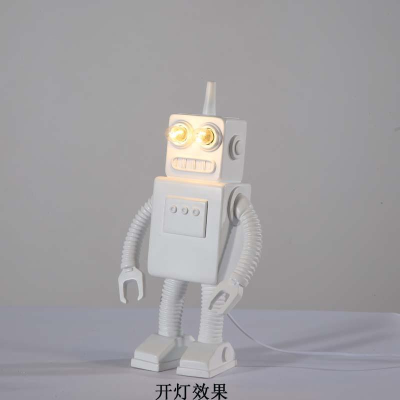 北欧工业时代童年记忆复古工业朋克家居白色树脂摆件机器人台灯