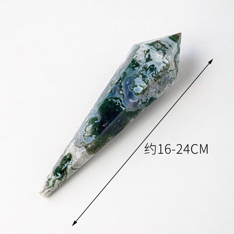 天然水晶水草玛瑙灵摆柱原石矿标打磨锥形单尖水晶柱权杖摆件