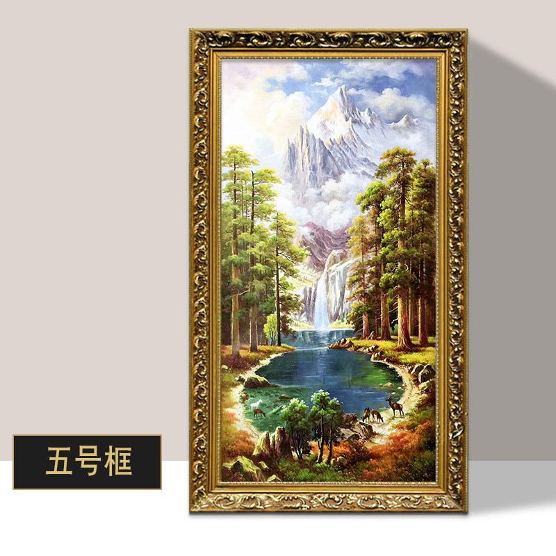 欧式风景油画玄关装饰画竖版美式客厅过J道山水画挂画聚宝盆肌理