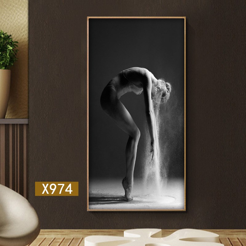 入户玄关装饰f画竖版客厅芭蕾舞者黑白挂画油画走廊过道人物墙壁