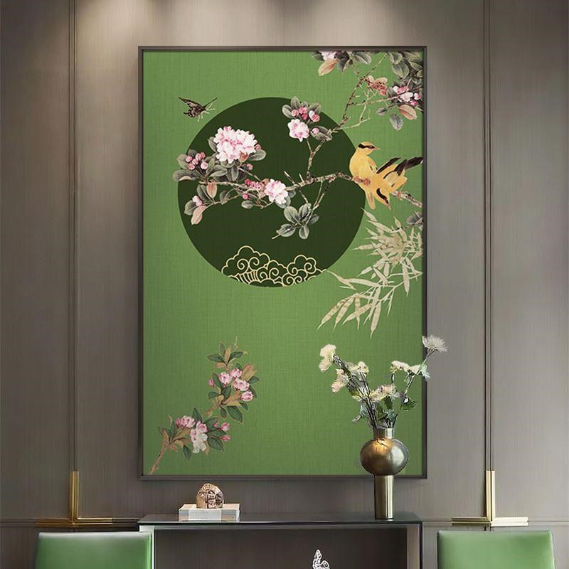 中国风新中式客厅装饰画花鸟玄z关画挂画正对门竹子画洗漱台壁画