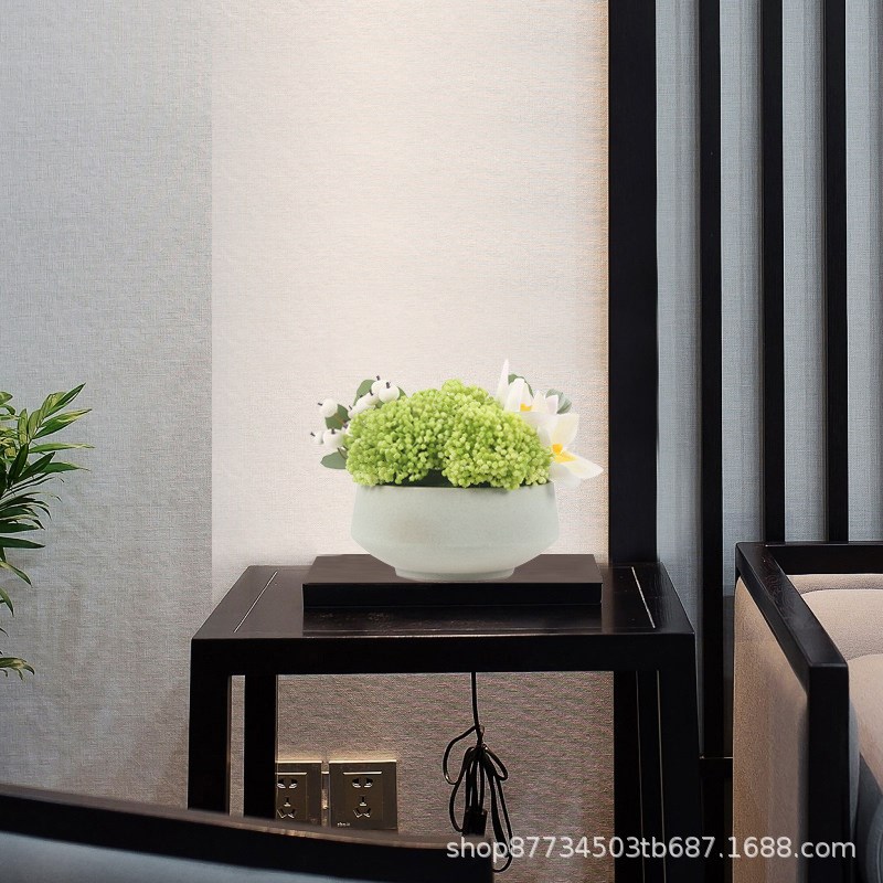 软装花艺绢花摆i放新中式售楼部洽谈桌花高品质仿真花摆放陶瓷花