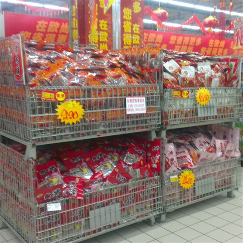 可折叠钢制重量型l仓储笼 网格超市购物储物篮 便利店物品堆放货