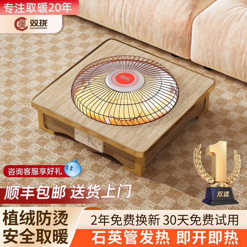 双珑火盆取暖器家用烤火盆取暖器办公桌下电暖器冬季暖脚神器椿木